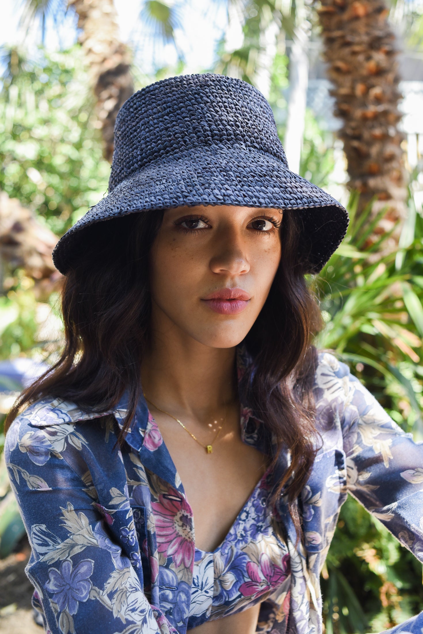 Tali Raffia Bucket in Midnight Blue