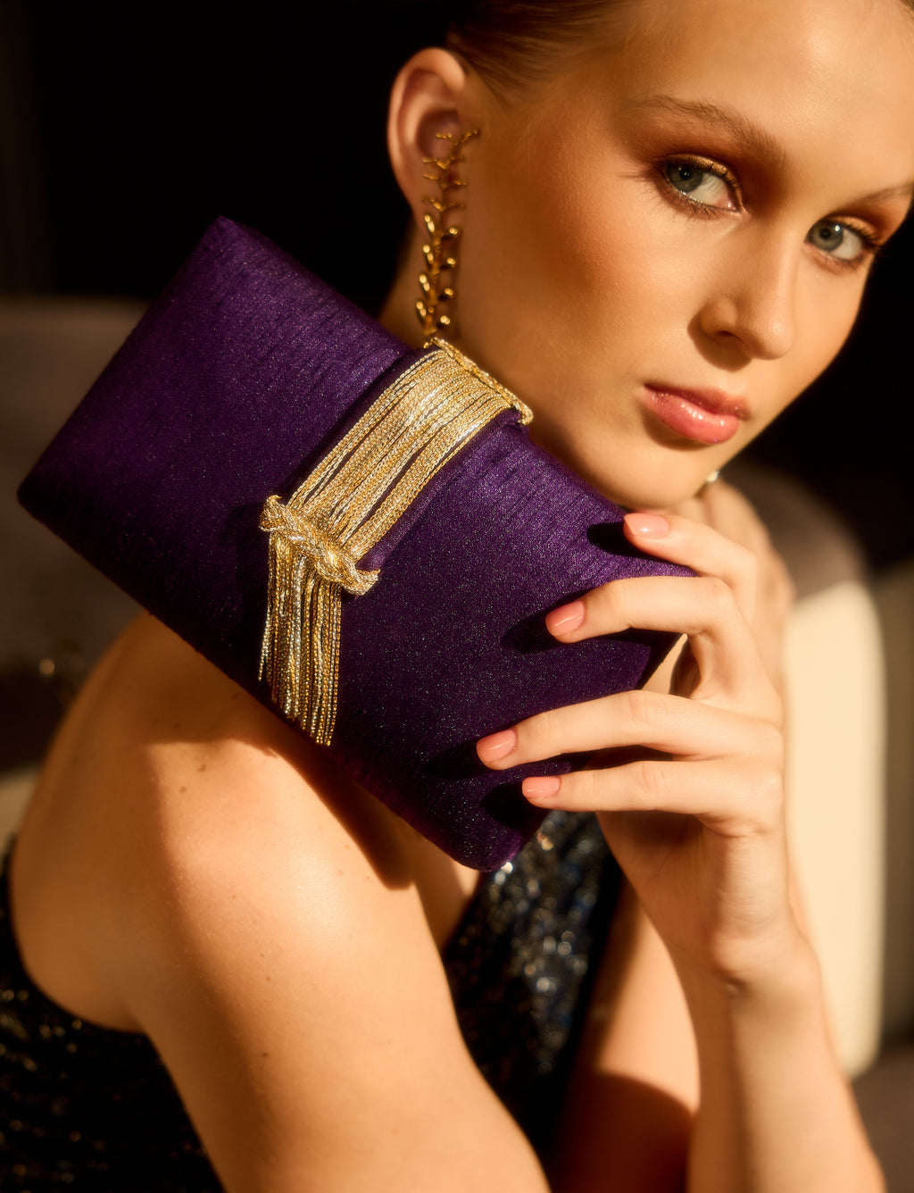 Plum Fringe Clutch