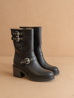 The Rider | Black Mid-Calf Moto Boot * FINAL SALE *