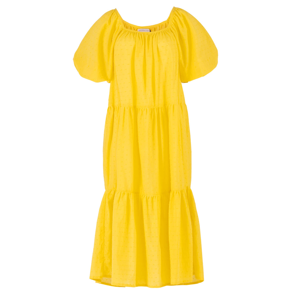 Rosemary Dotted Cotton Dress in Sunflower Yellow