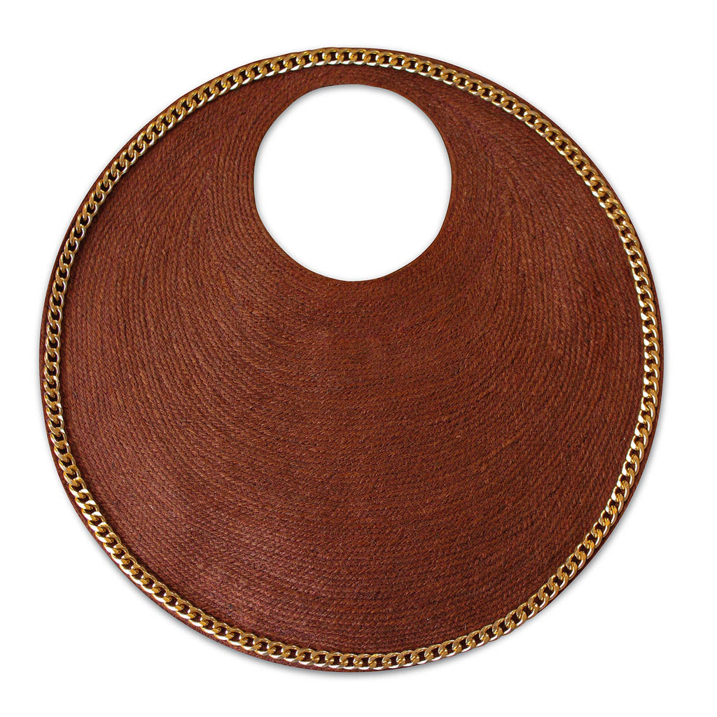 The Solo Espresso Jute Bag With Gold Chain