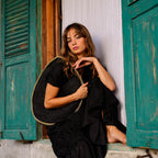 The Solo Fig Large Black Jute Bag With Gold Chain