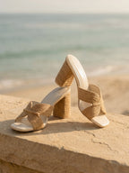 The Santiago | Toffee Raffia Block Heel
