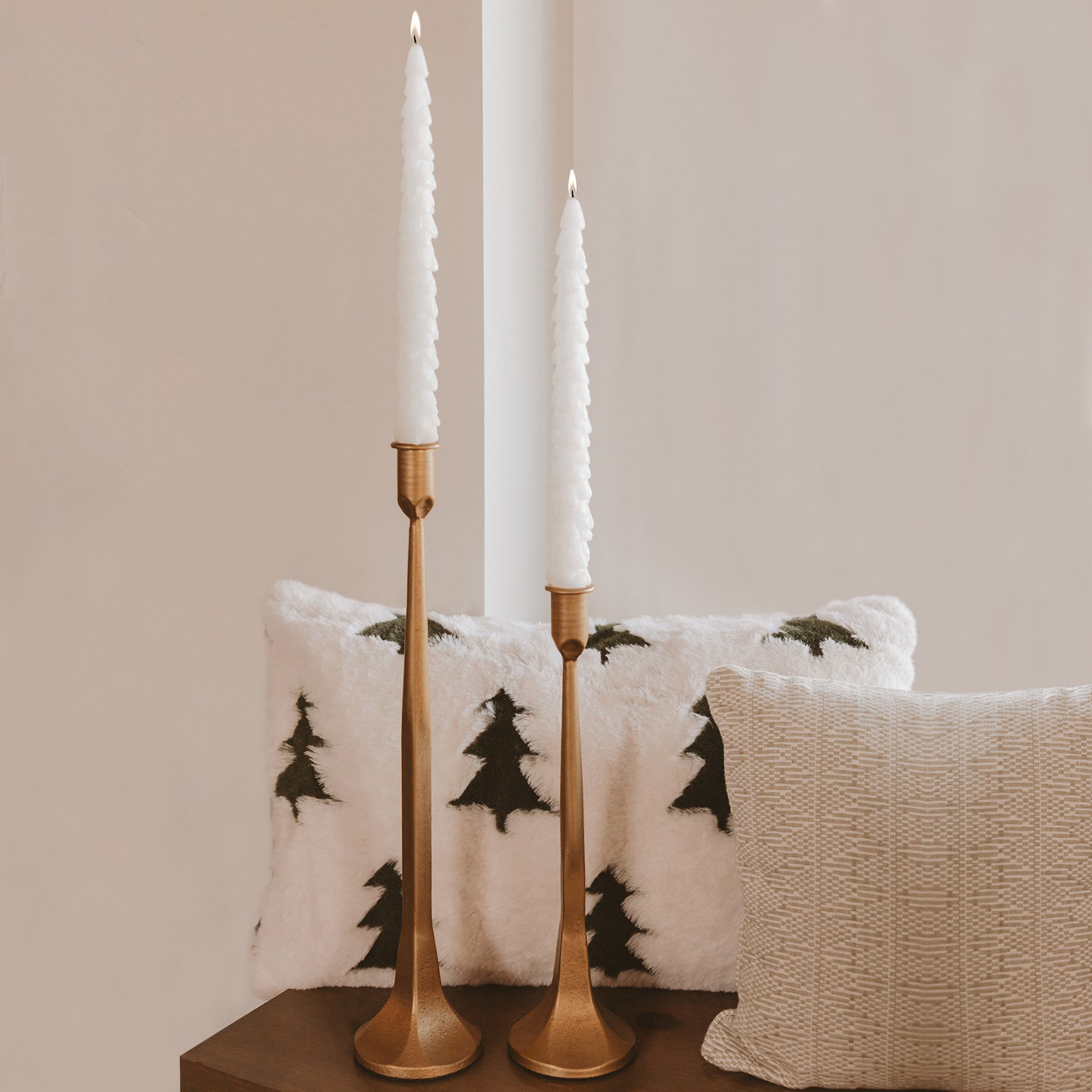 Cream Tree Taper Candles - Set of 2