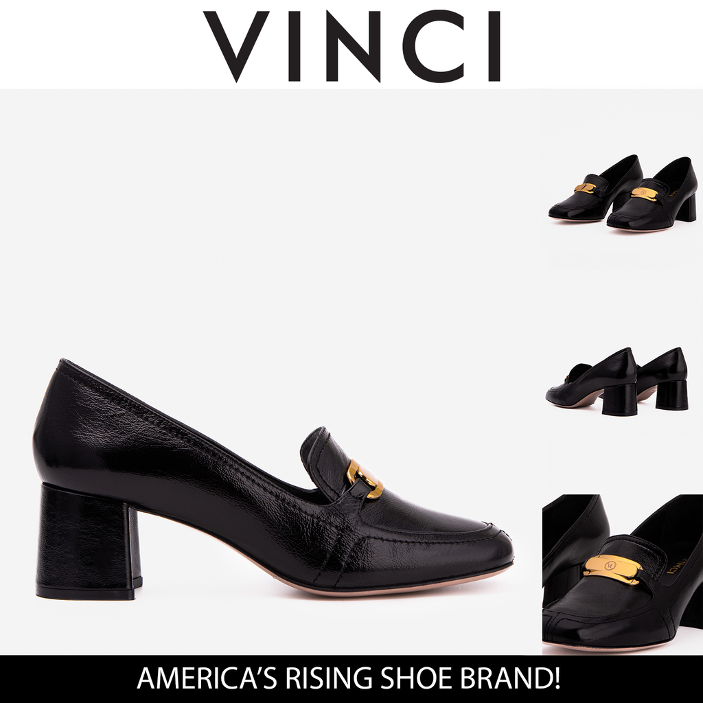 The Victoria Black Leather Block Heel Pump