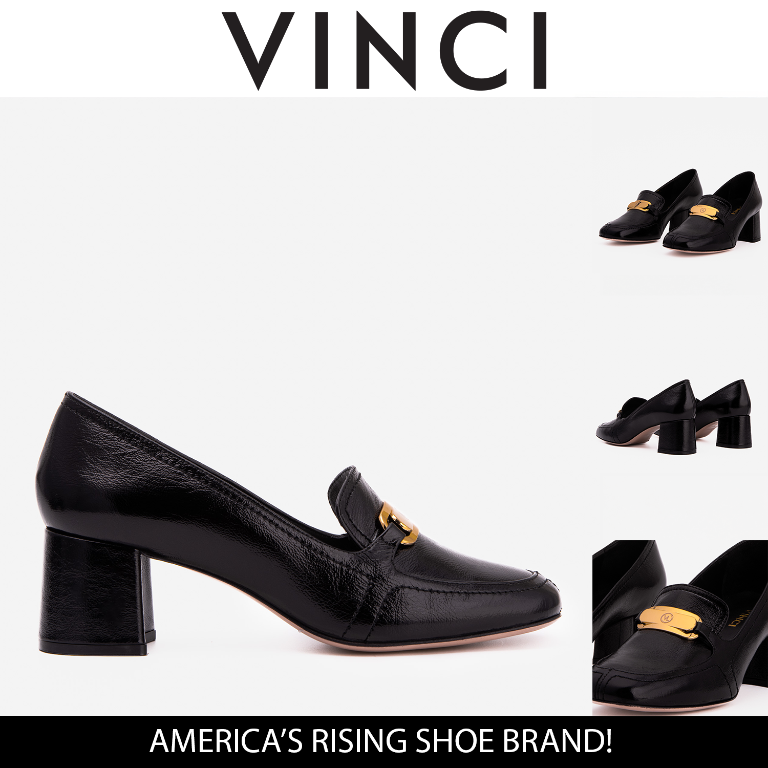 The Victoria Black Leather Block Heel Pump