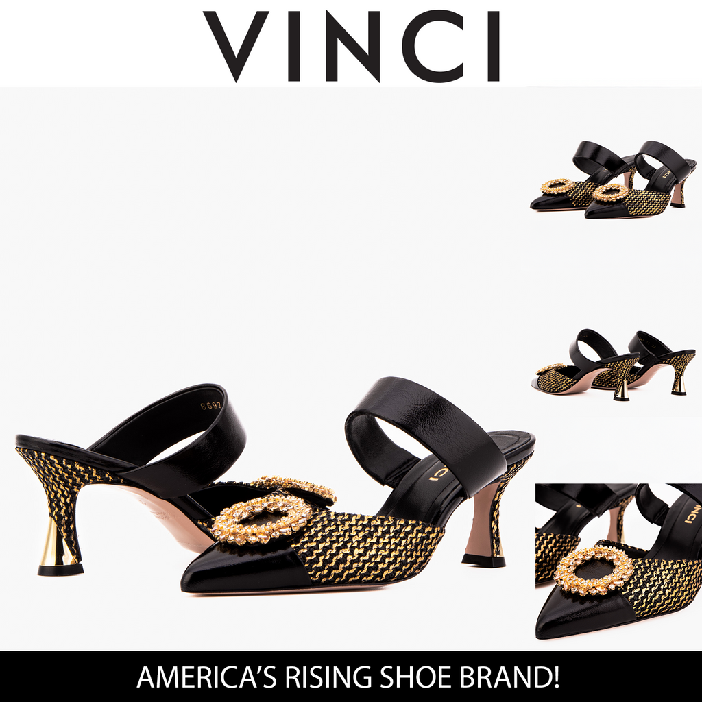 Valencia Black & Gold Jewel Heel Mule Sandal