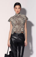 Dalton Top, Ivory Black Lace
