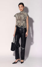 Dalton Top, Ivory Black Lace