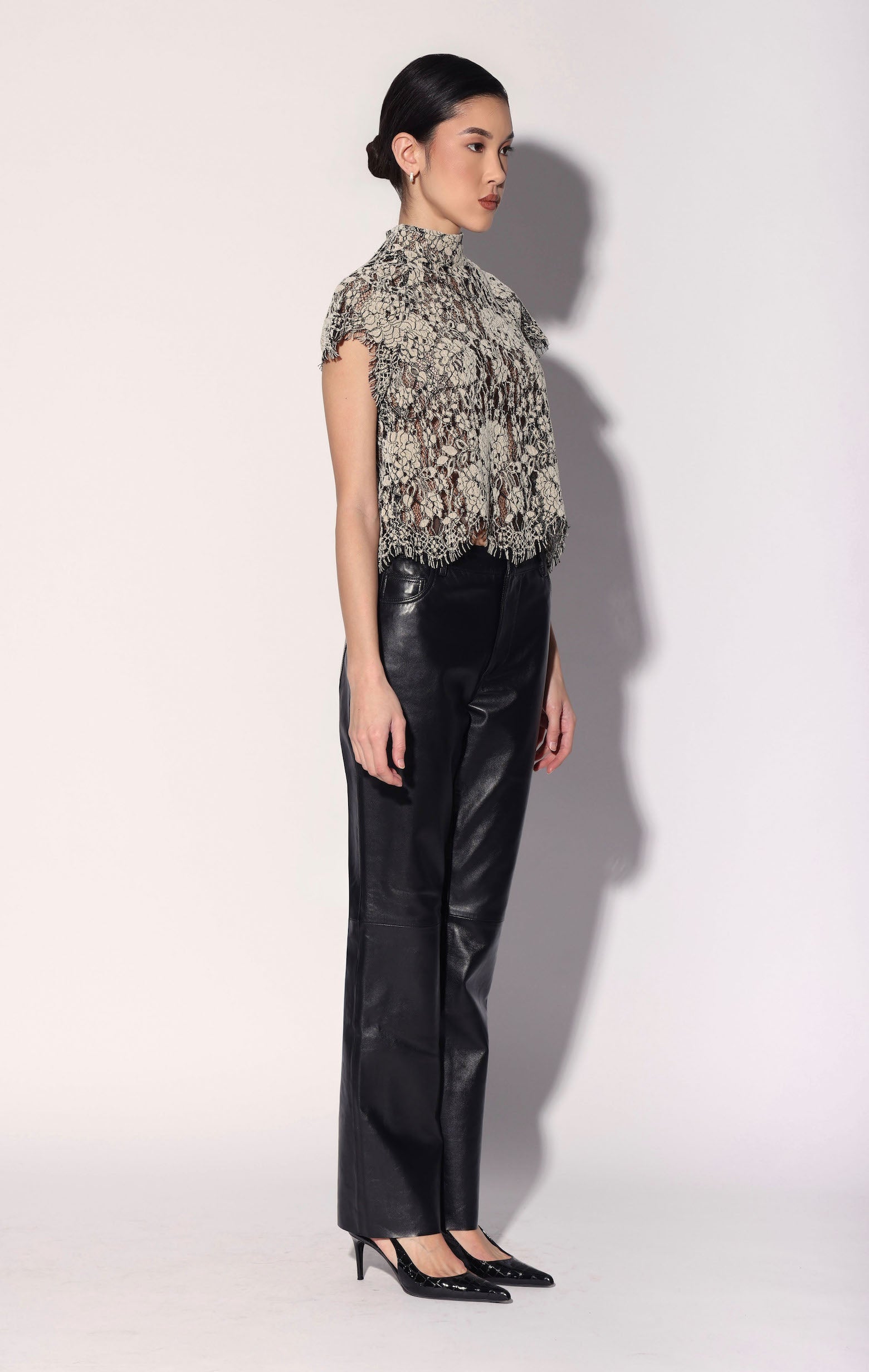 Dalton Top, Ivory Black Lace