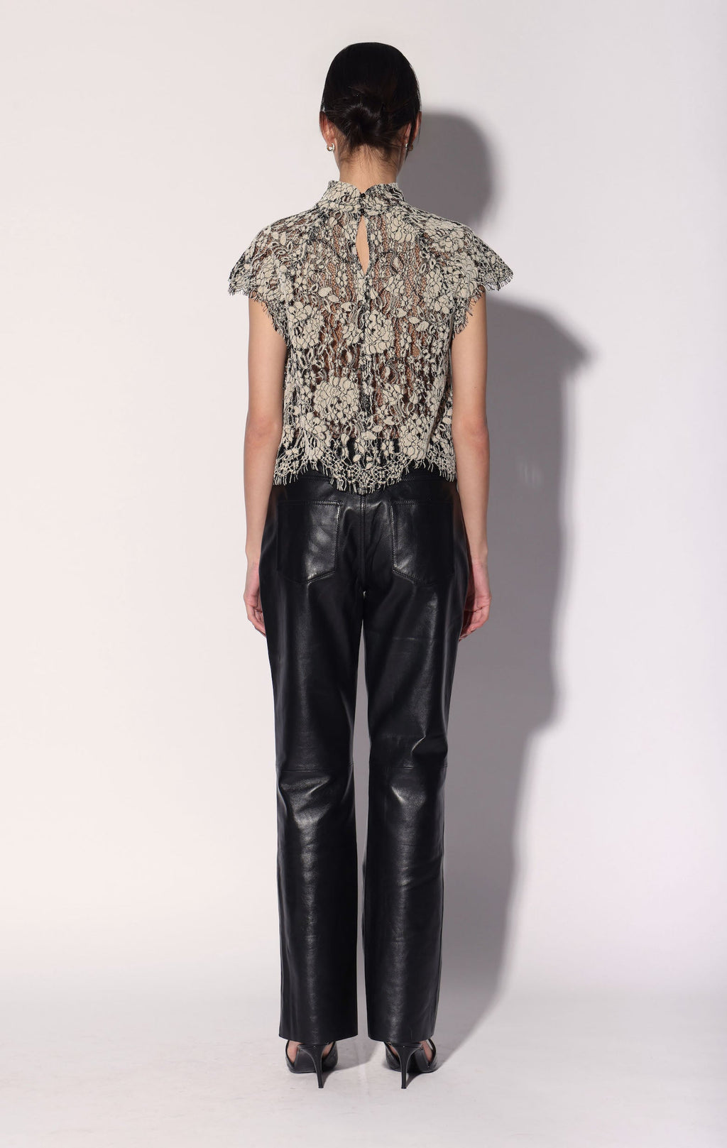 Dalton Top, Ivory Black Lace