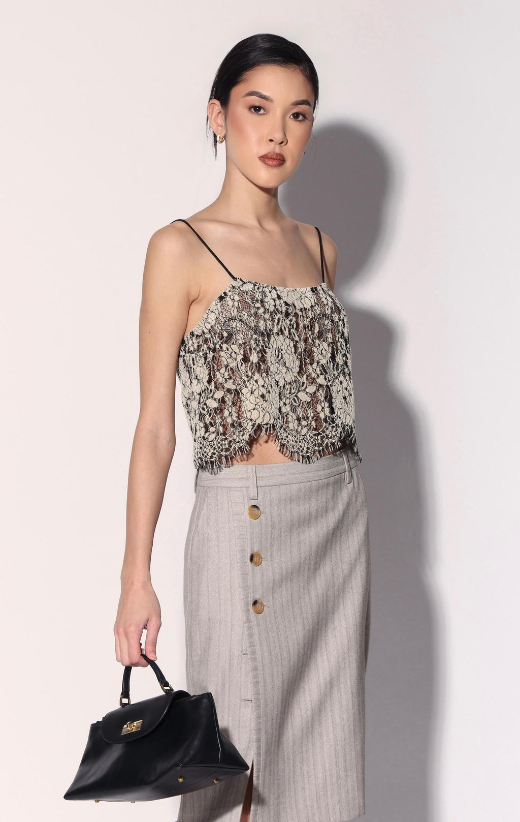 Danika Top, Ivory Black Lace