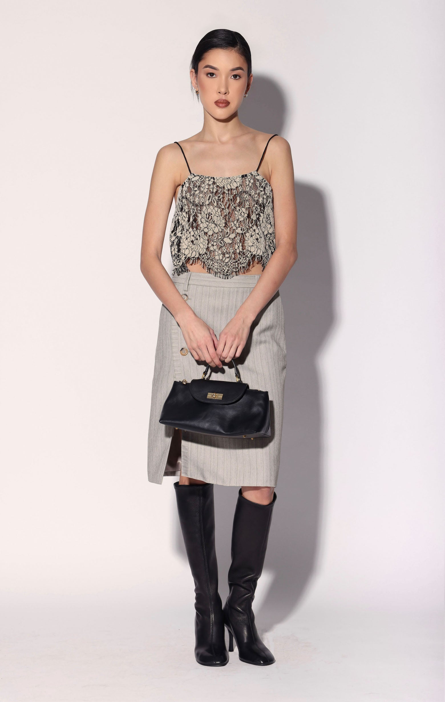 Danika Top, Ivory Black Lace