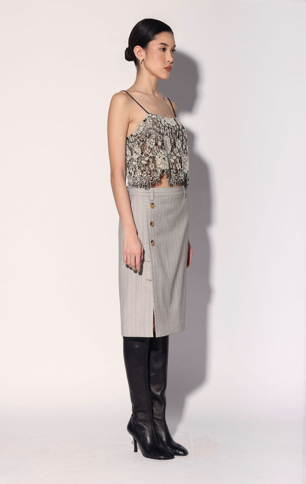 Danika Top, Ivory Black Lace