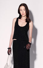 Emma Tank Top, Black and Rhinestone