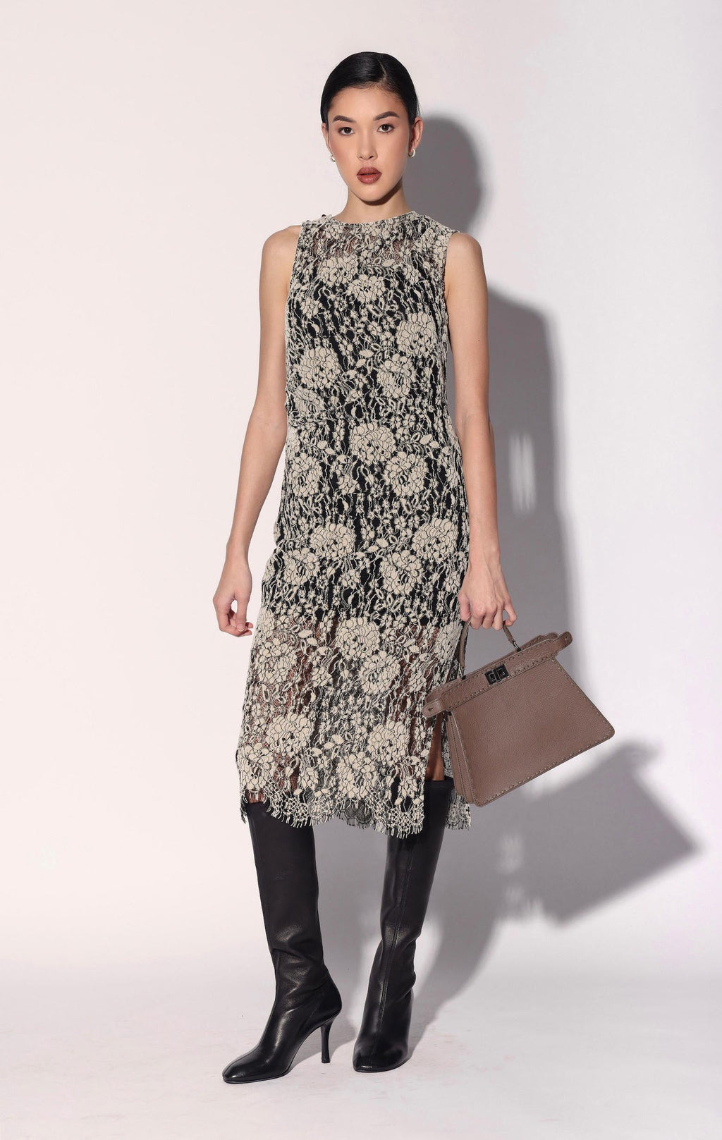 Deana Dress, Ivory Black Lace