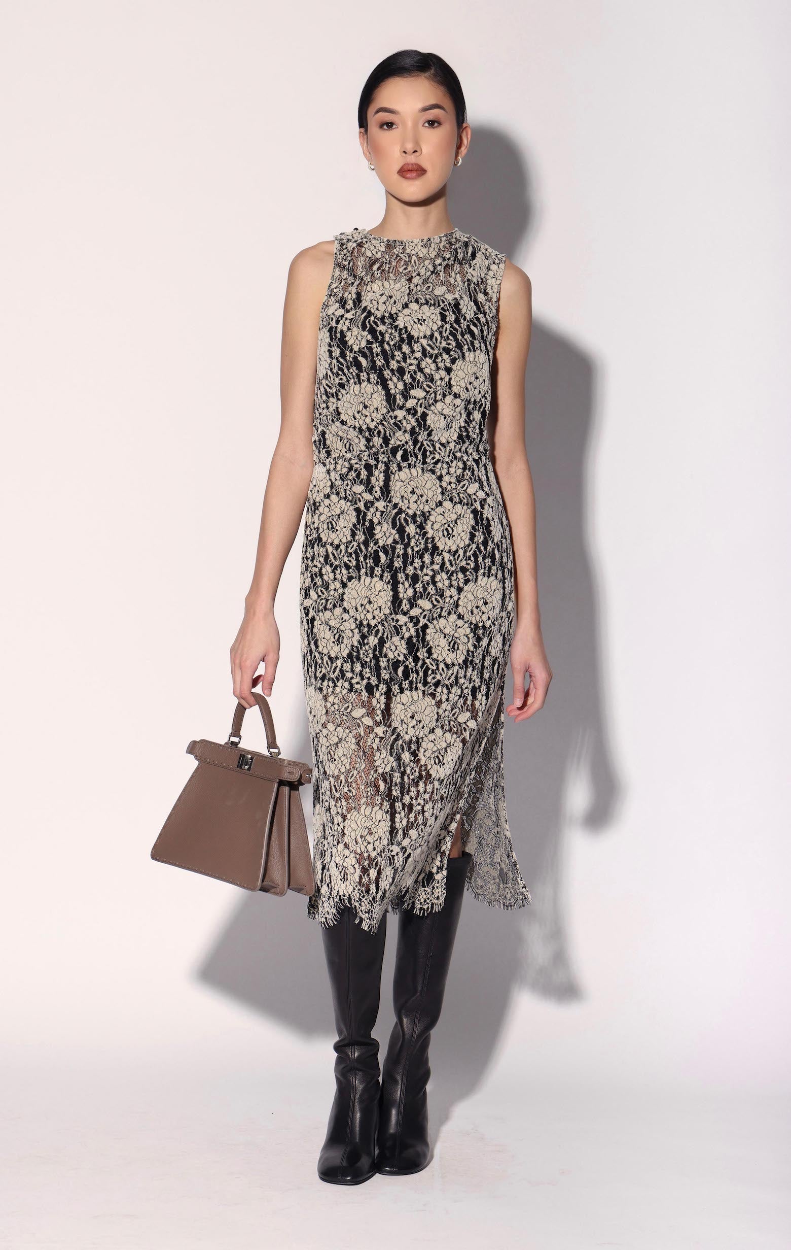 Deana Dress, Ivory Black Lace
