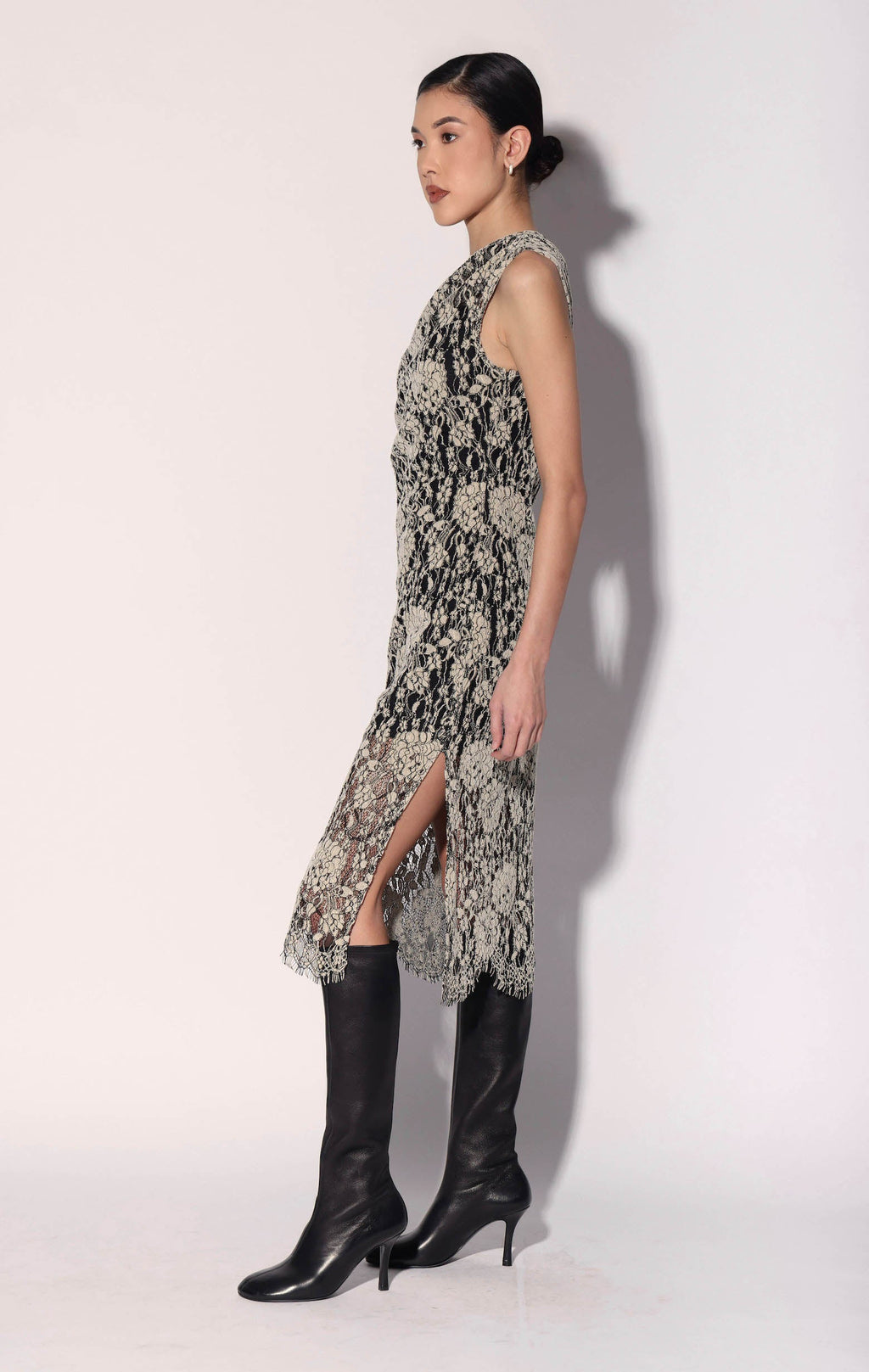 Deana Dress, Ivory Black Lace