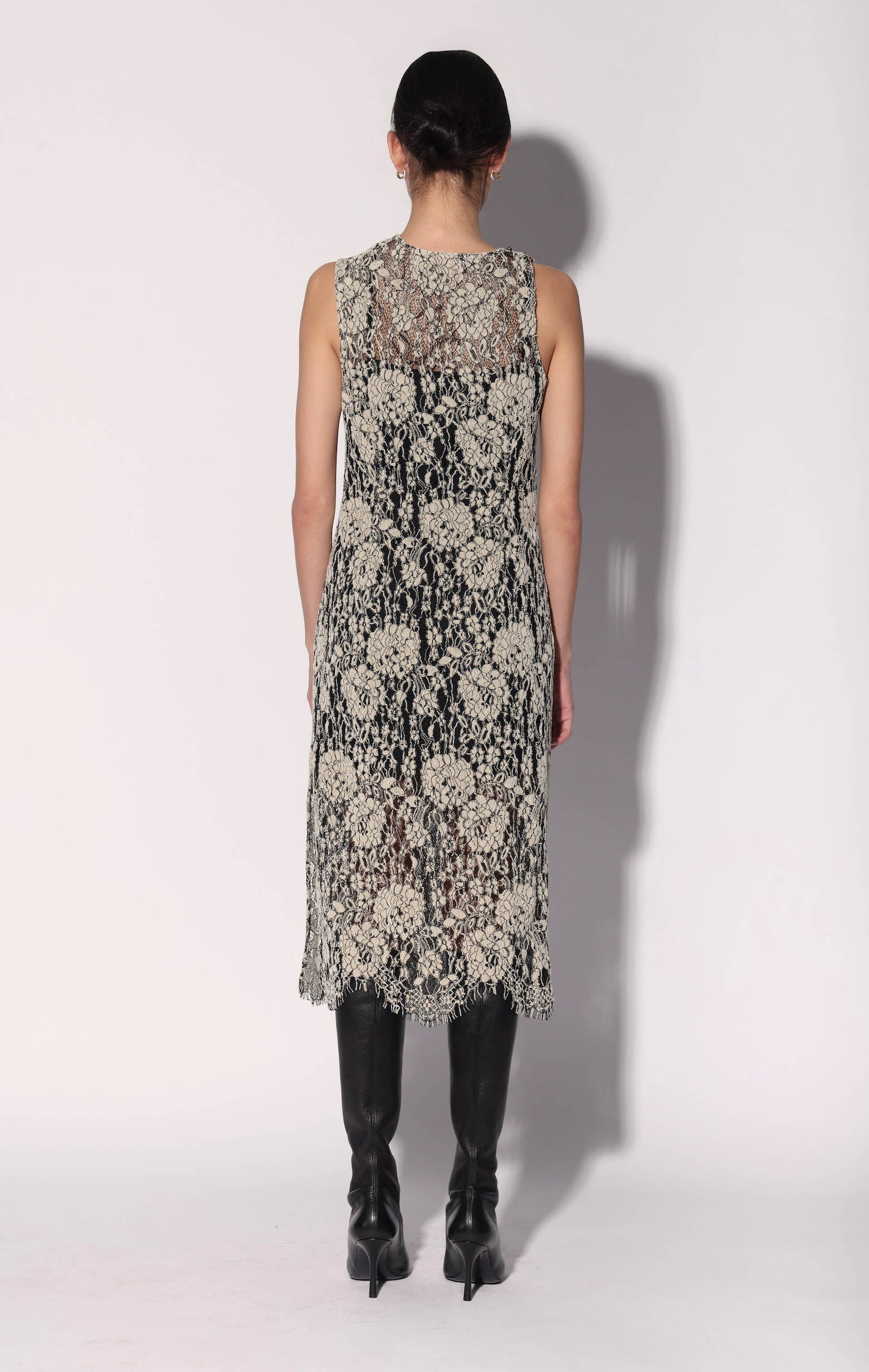 Deana Dress, Ivory Black Lace