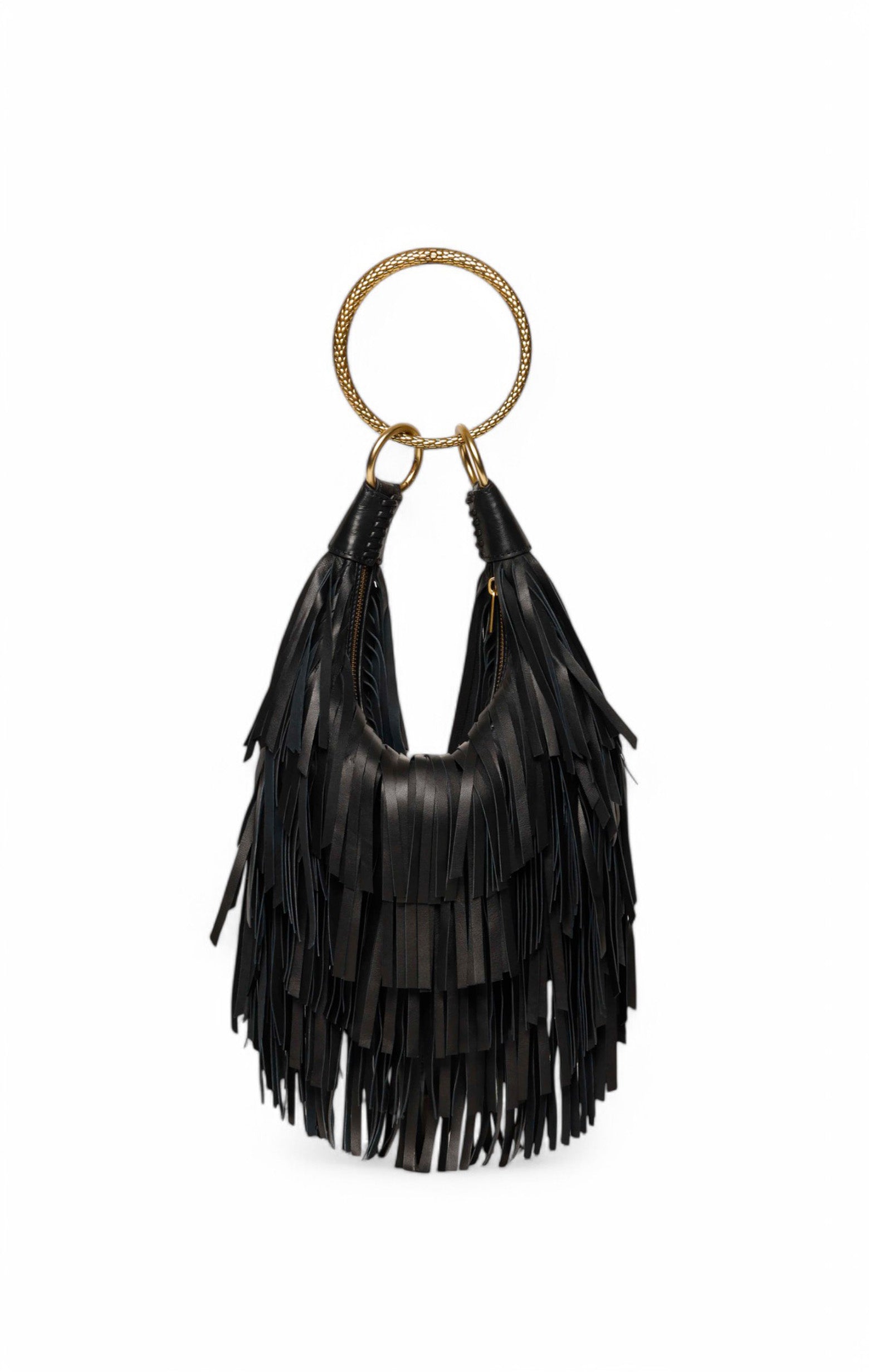 Freya Fringe Mini Hobo, Black
