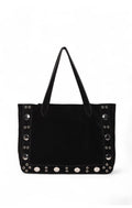 Flynn Studded Tote, Black Suede
