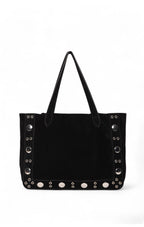 Flynn Studded Tote, Black Suede