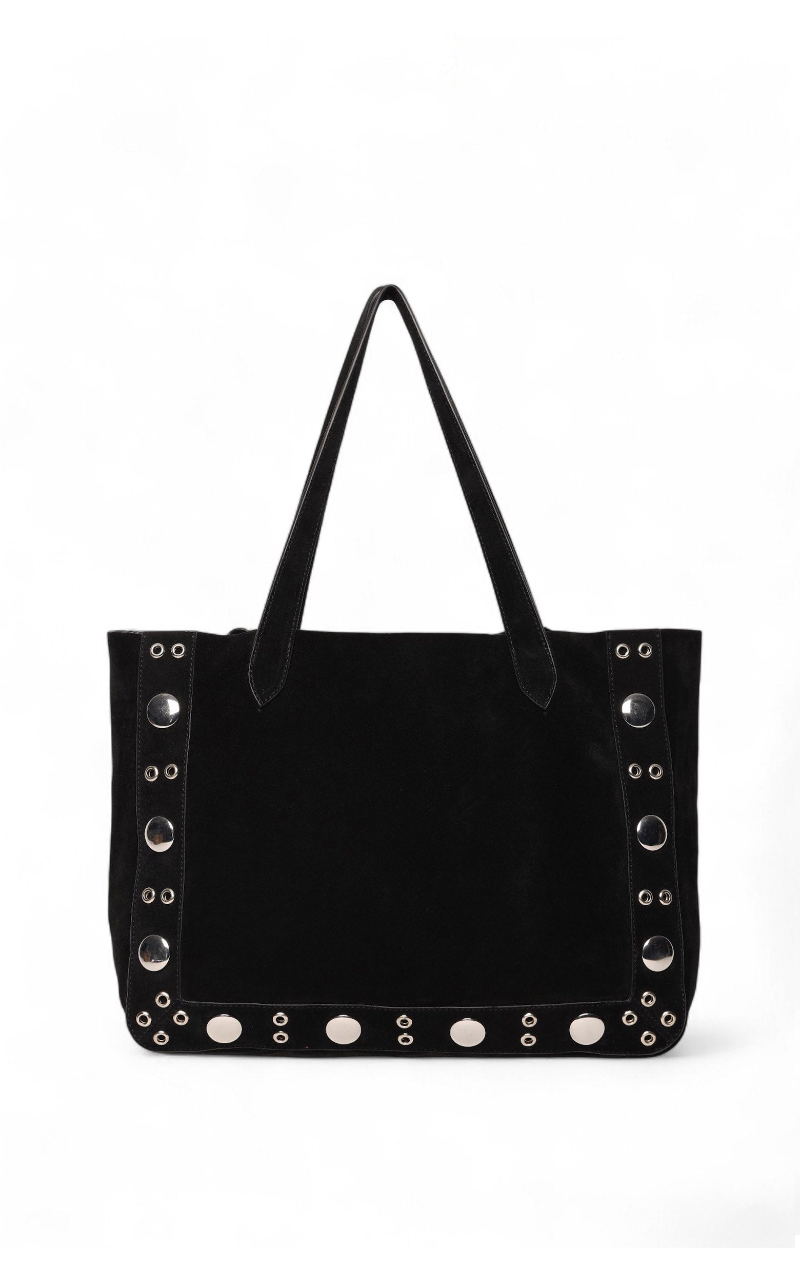 Flynn Studded Tote, Black Suede