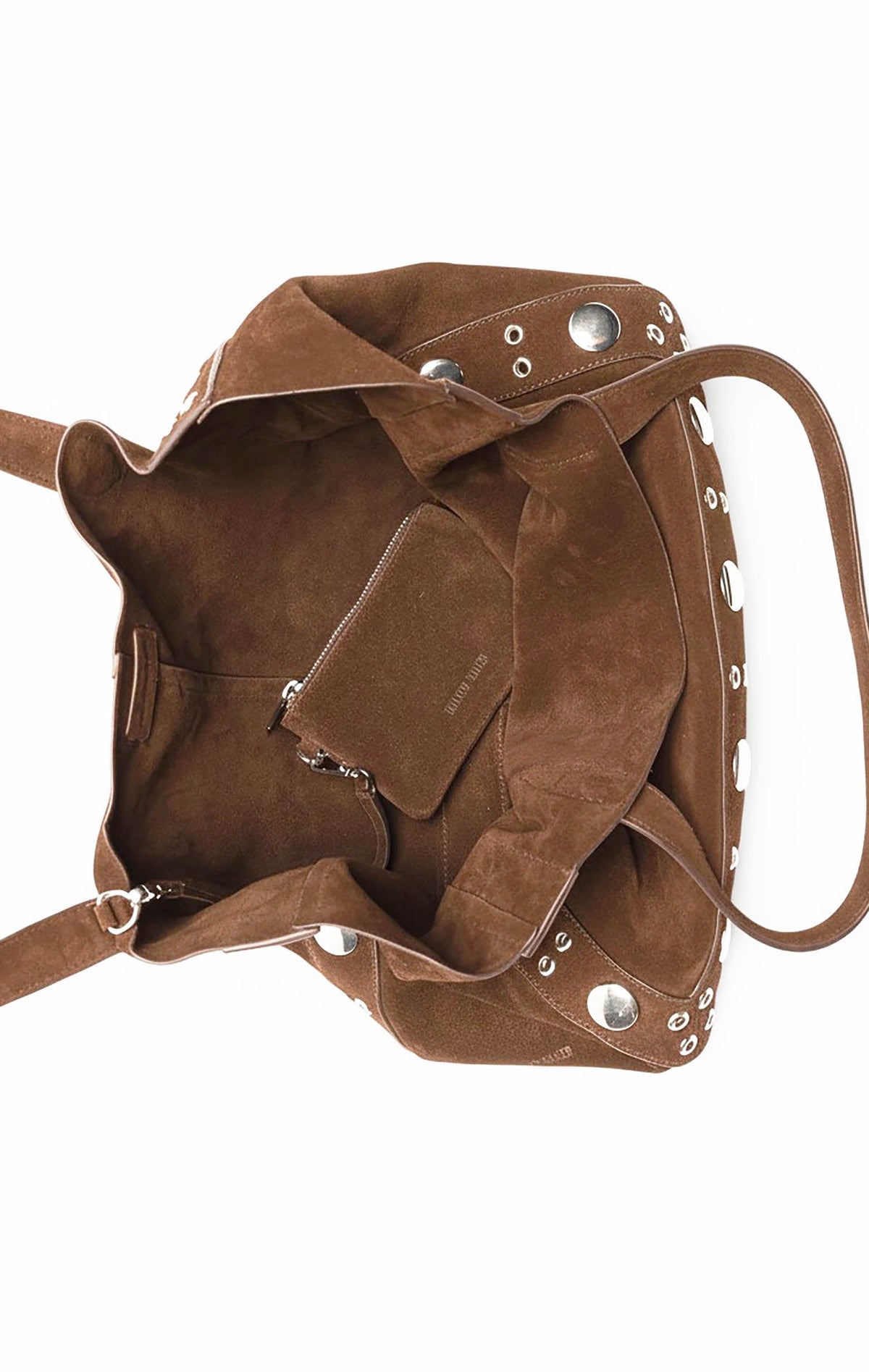 Flynn Studded Tote, Brown Suede Goat