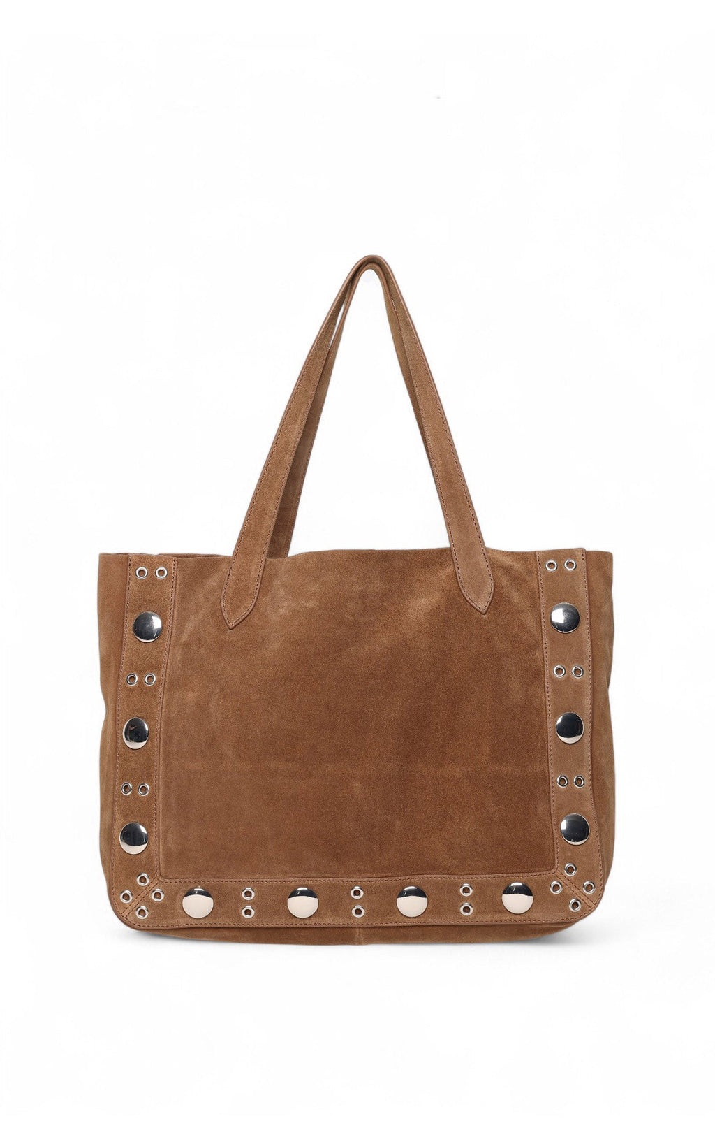 Flynn Studded Tote, Brown Suede Goat
