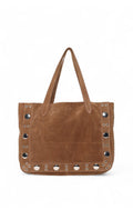 Flynn Studded Tote, Brown Suede Goat