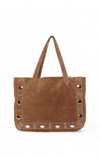 Flynn Studded Tote, Brown Suede Goat