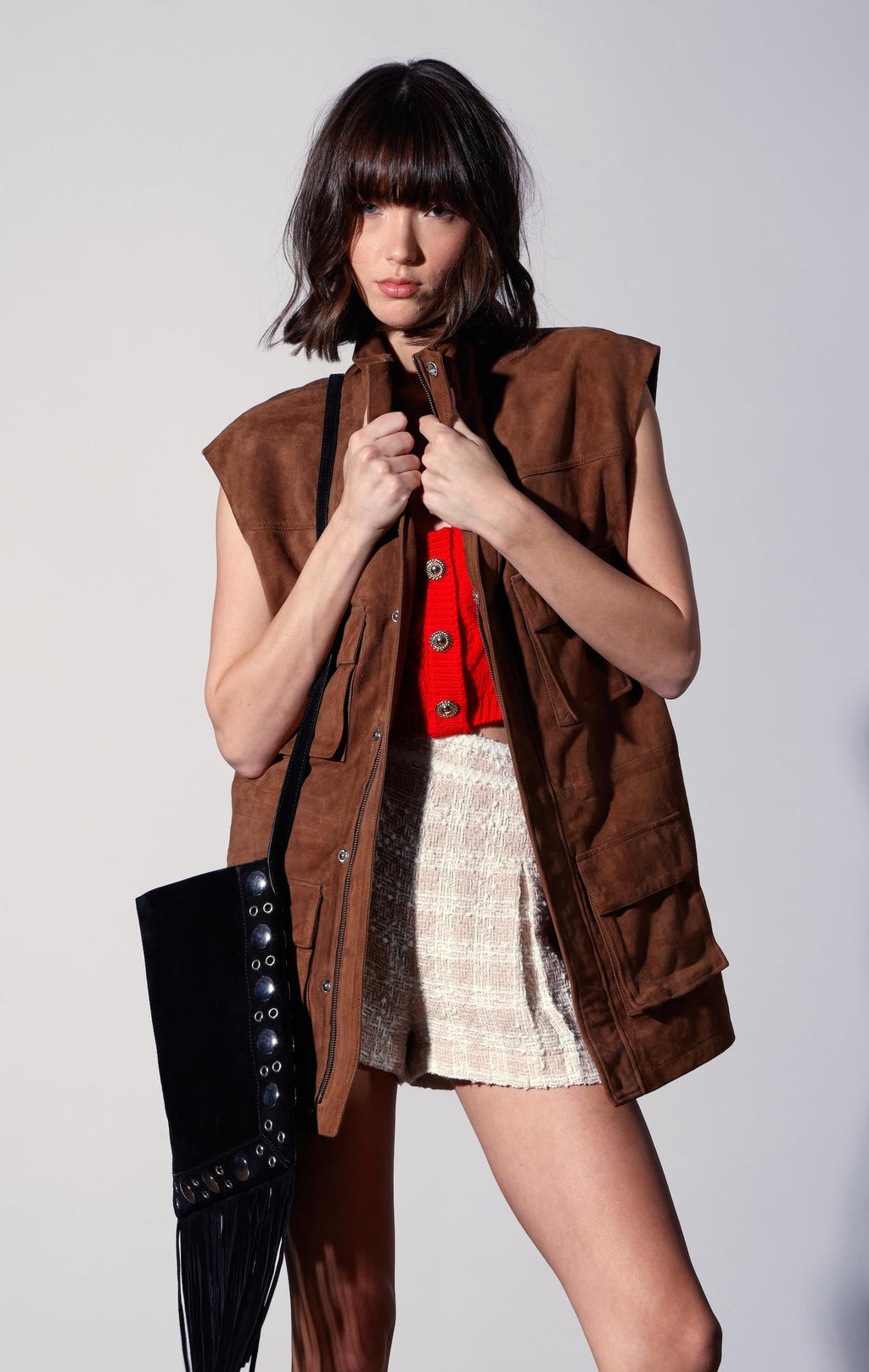 Renata Vest, Chestnut Suede - Leather