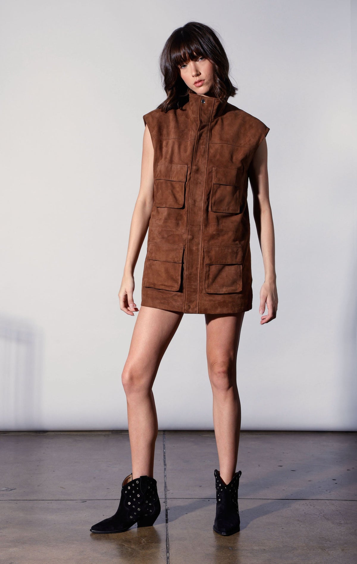 Renata Vest, Chestnut Suede - Leather