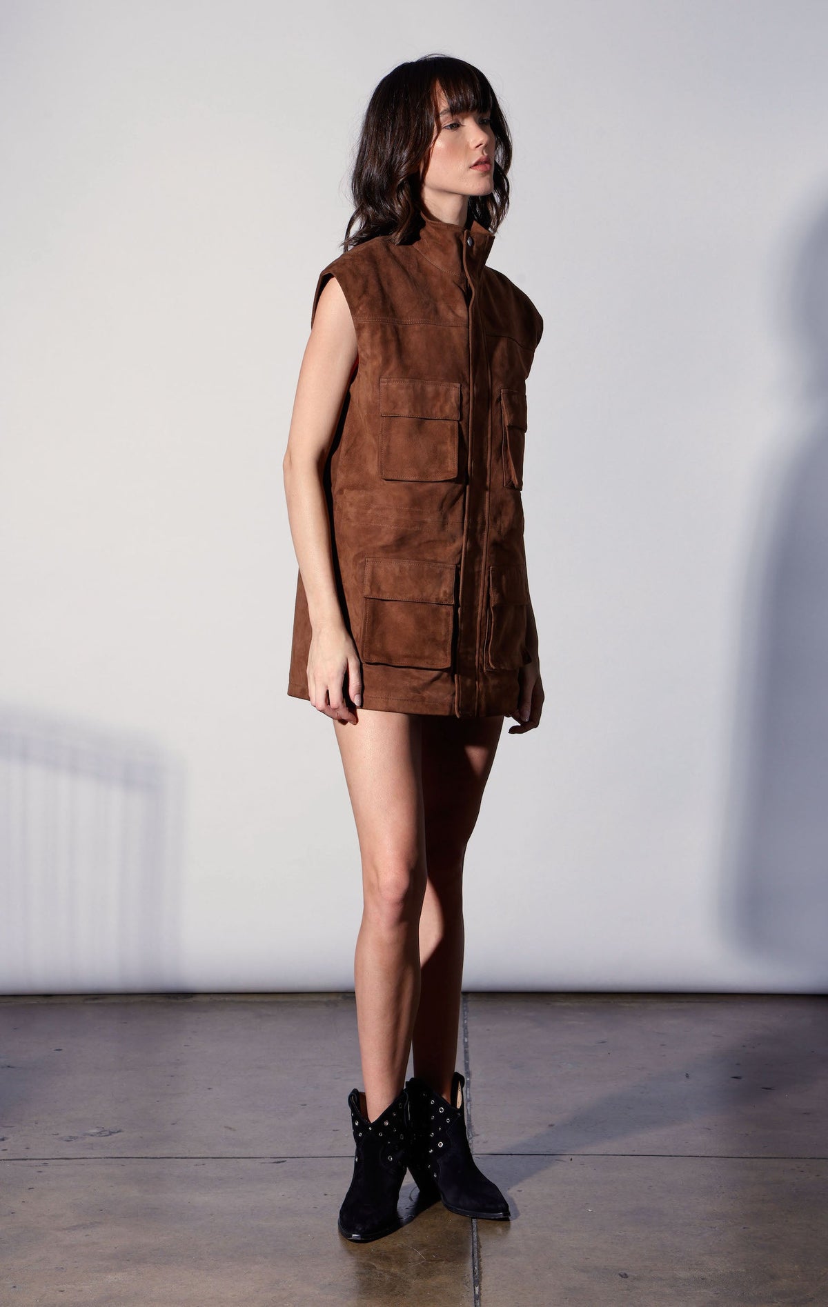 Renata Vest, Chestnut Suede - Leather
