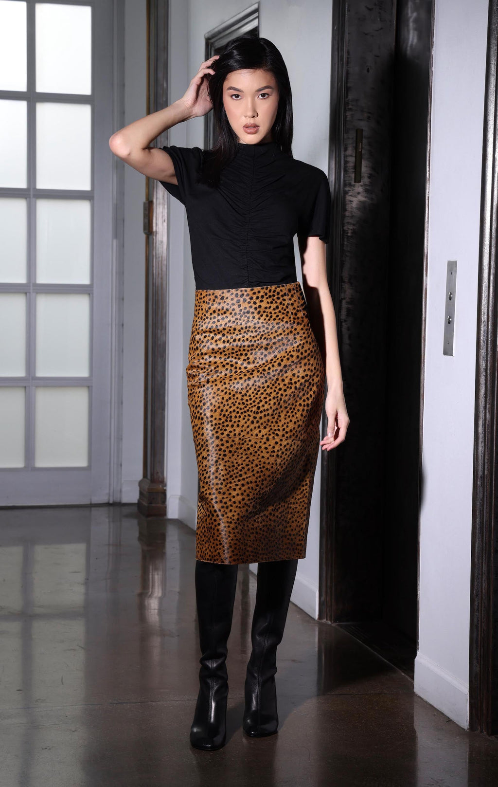 Sheila Skirt, Cheetah Calf Hair - Leather