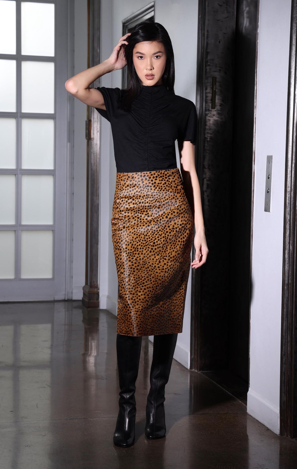 Sheila Skirt, Cheetah Calf Hair - Leather