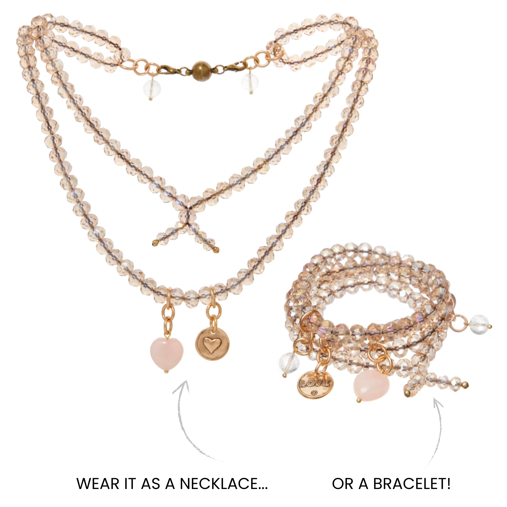 Love Heart Crystal Boho Wrap Bracelet/Necklace