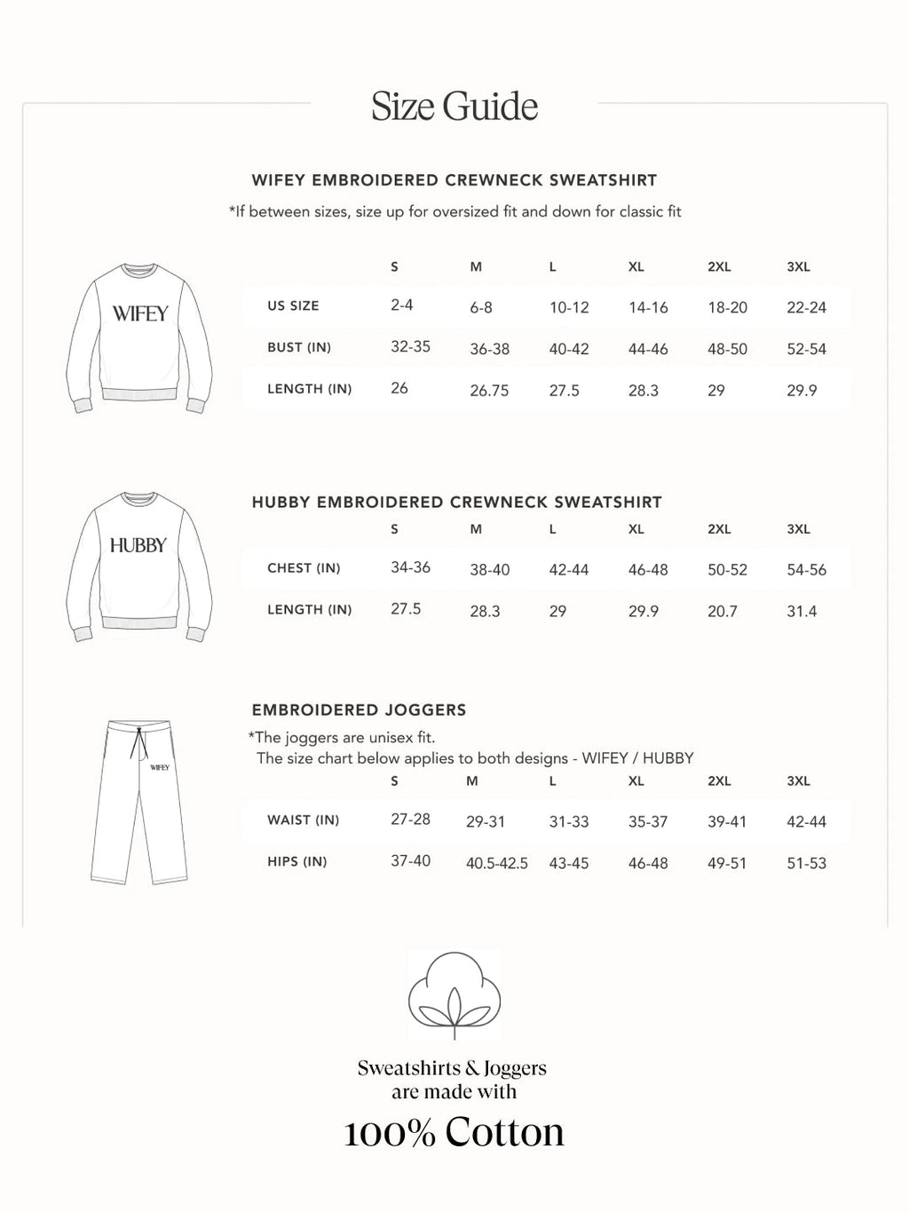 Embroidered WIFEY / HUBBY Sweatshirt & Joggers Sets