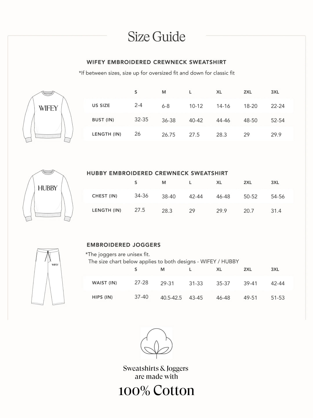 Embroidered WIFEY / HUBBY Sweatshirt & Joggers Sets