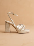 The Zoey | Light Gold knotted band platform  heel