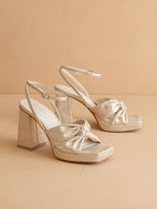 The Zoey | Light Gold knotted band platform  heel
