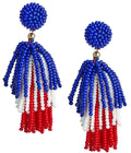 Beaded Tassel Earrings - RED WHITE & BLUE
