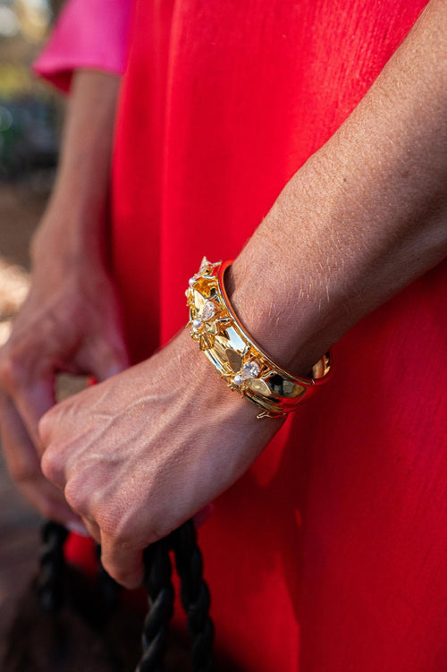 Bee Hinged Cuff, 18k Gold Plated