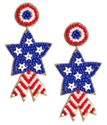 Blue Star Beaded Earrings - RED WHITE & BLUE
