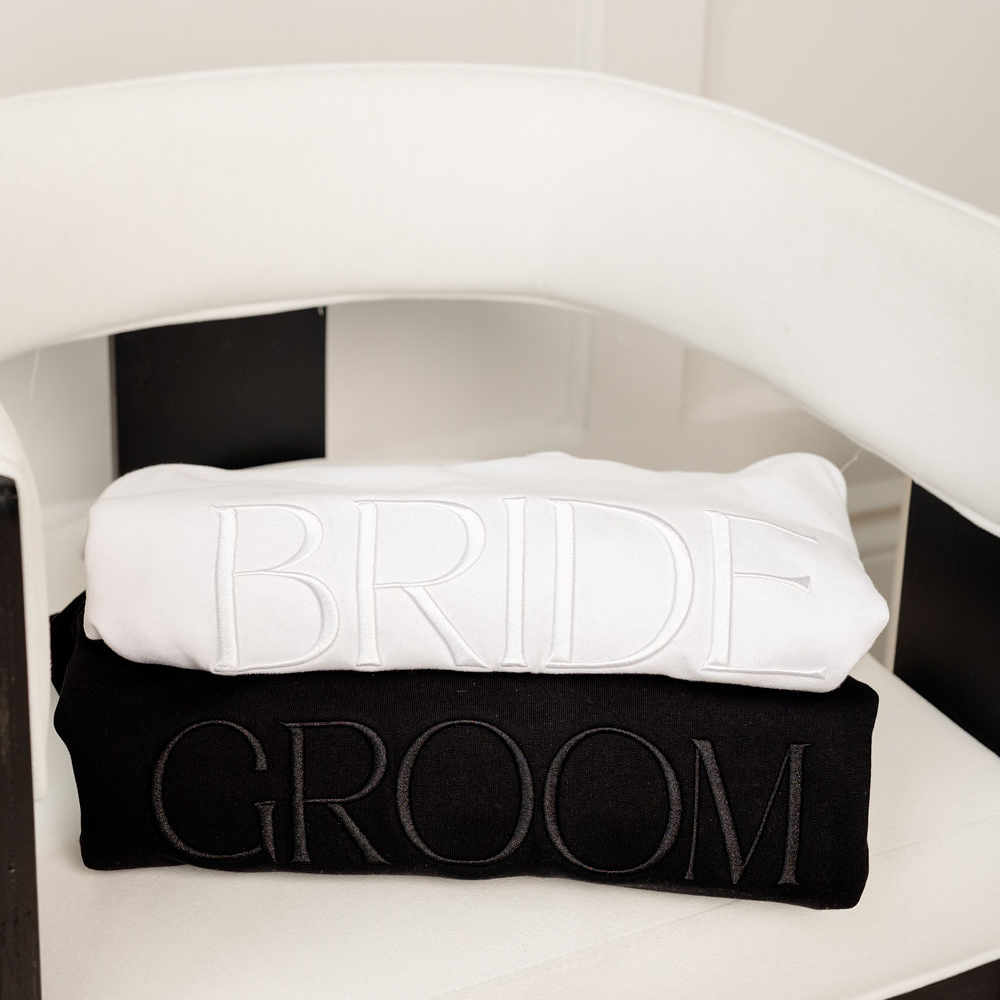 Embroidered BRIDE + GROOM Crewnecks Set