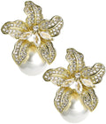 Charlotte Stud Earrings - Rhinestone & Pearl Stud- 18k Gold Plated - Kristin Kennedy Collection