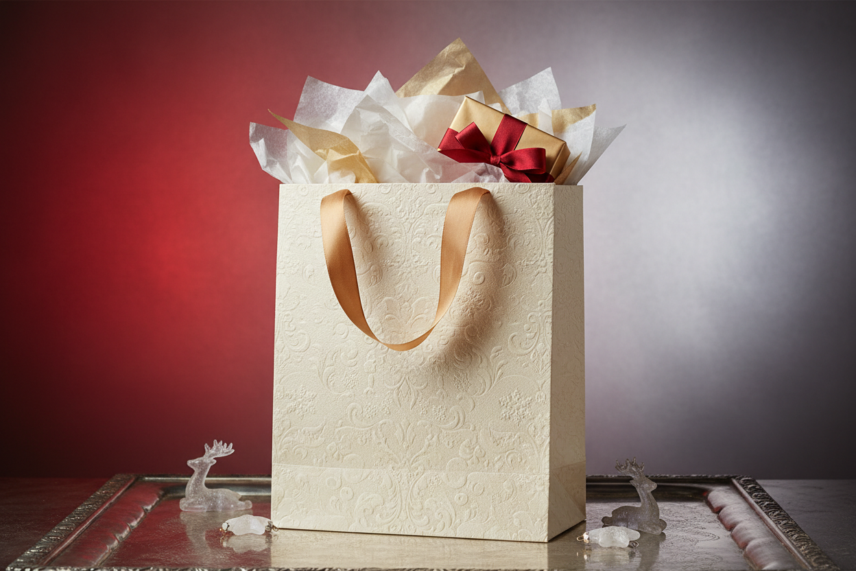 Christmas gift bag editorial image
