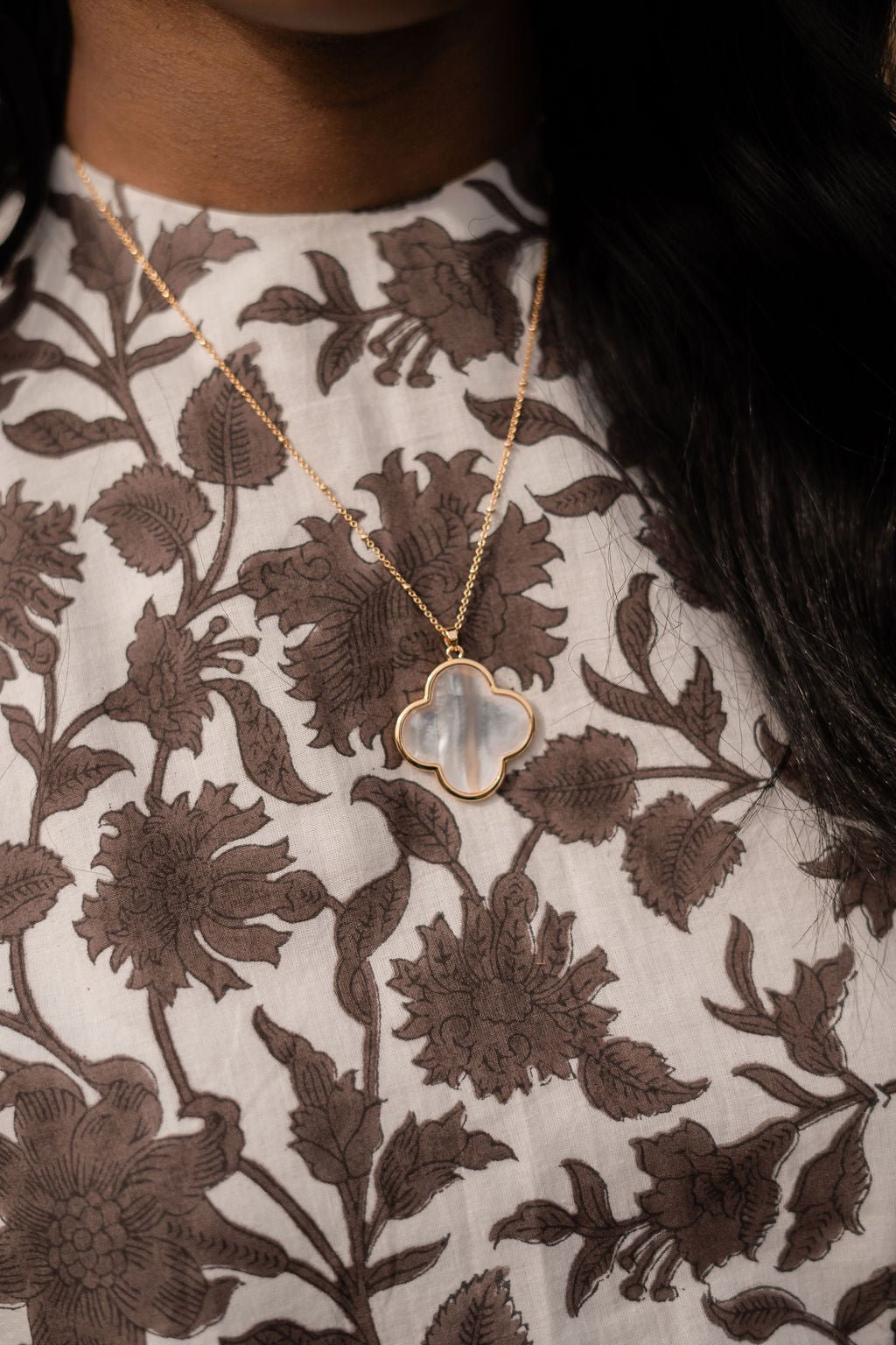 Dakota Clover Necklace - 18k Plated- Mother of Pearl-Kristin Kennedy Collection