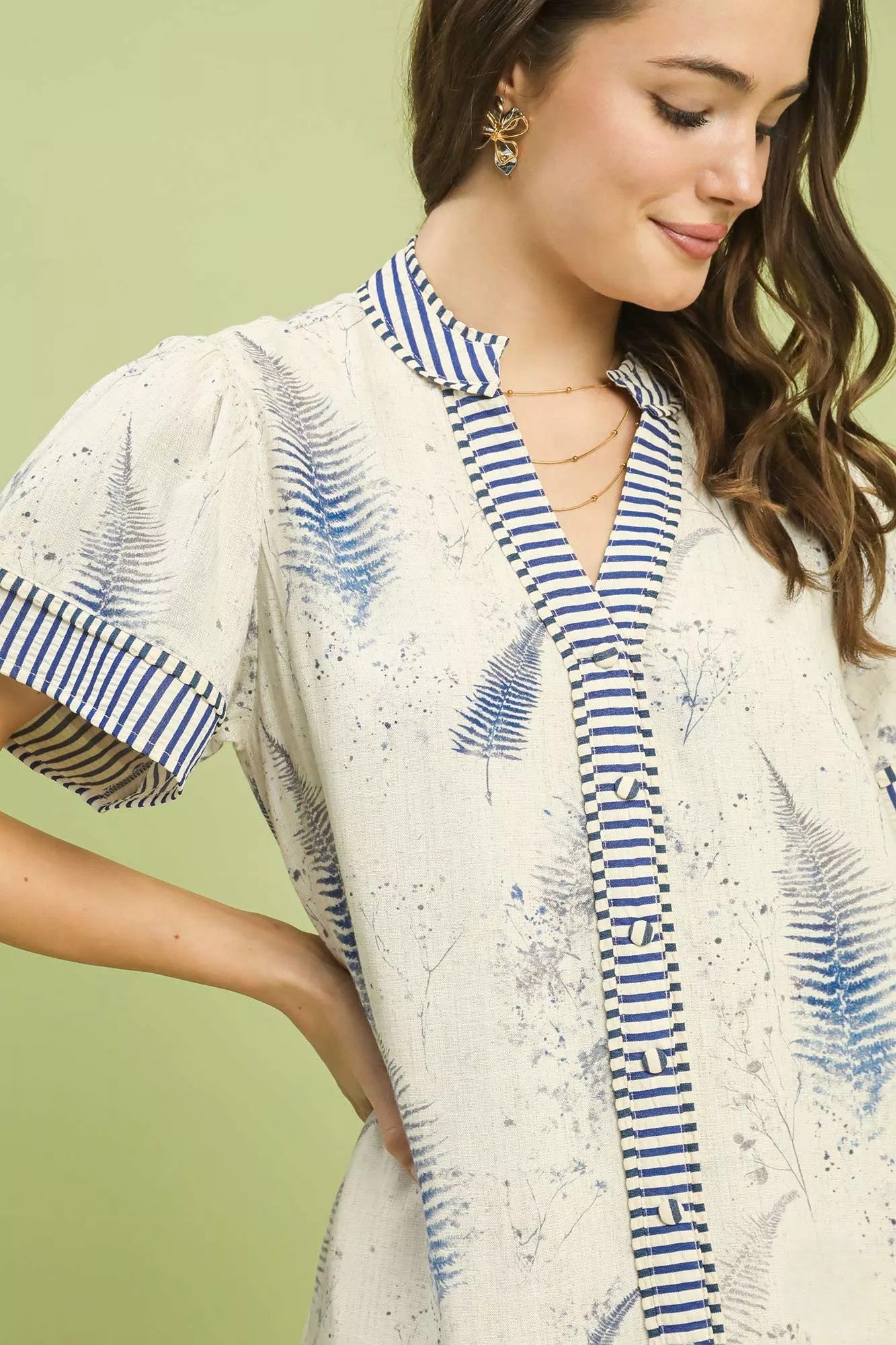 Linen Printed Tiered Mini Dress