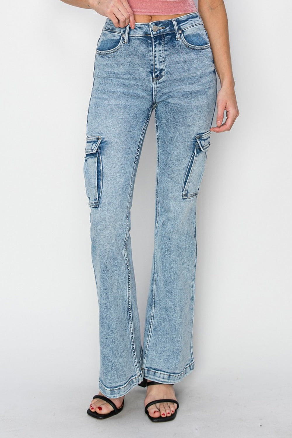 RISEN - Full-Size High-Rise Cargo Flare Jeans
